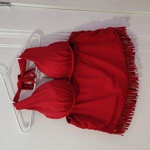 Venus Red halter & fringe skirt bikini
